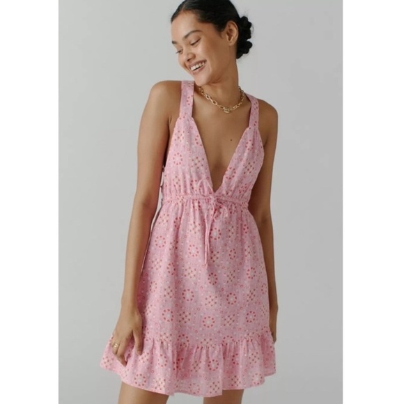 Hansel Printed Strappy-Back Mini Dress in Pink Size Medium - Picture 2 of 12